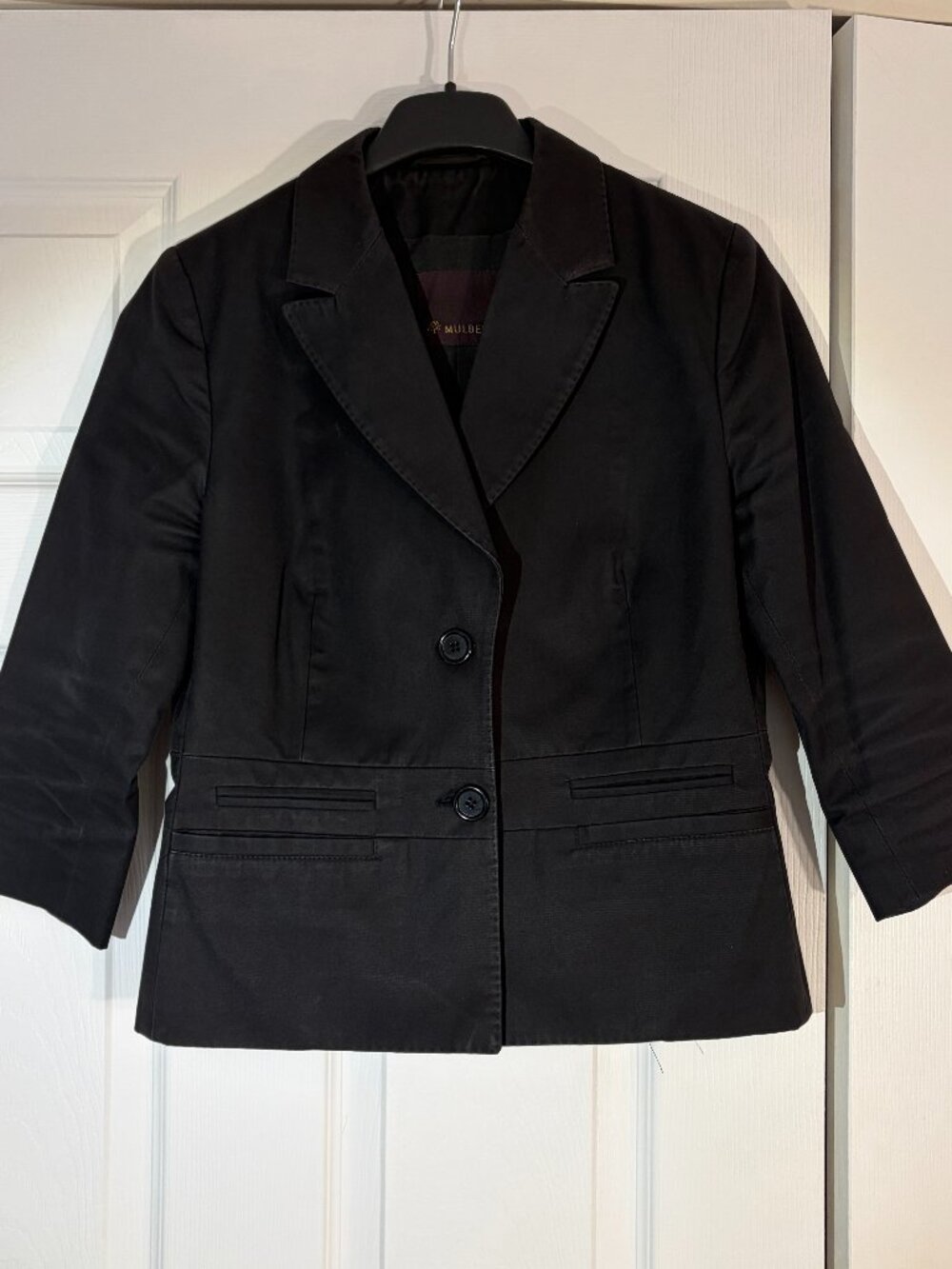 Vintage Mulberry Black Cotton Tailored Blazer UK 12 Made in Italy